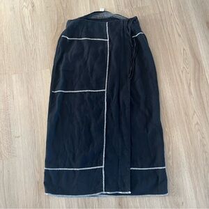 J Jill Linen Maxi Skirt Overlay Embroidered Front Slit Black Lagenlook 6P